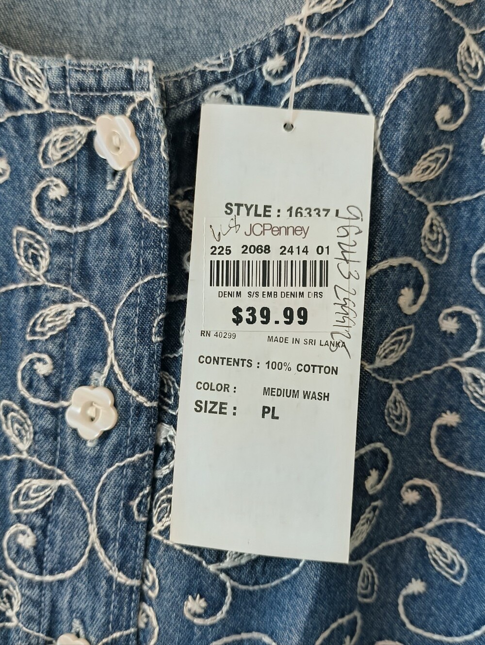 Denim Dress with White Floral Embroidery - Picture 3 of 8